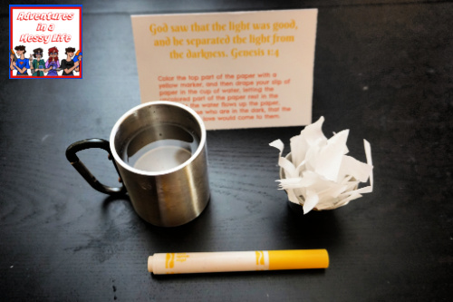 Days of Creation prayer station 1 coffee filter marker cup with water