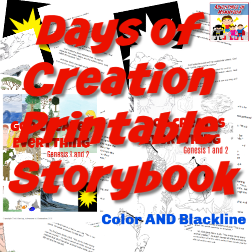 Days of Creation printable storybook color and black and white
