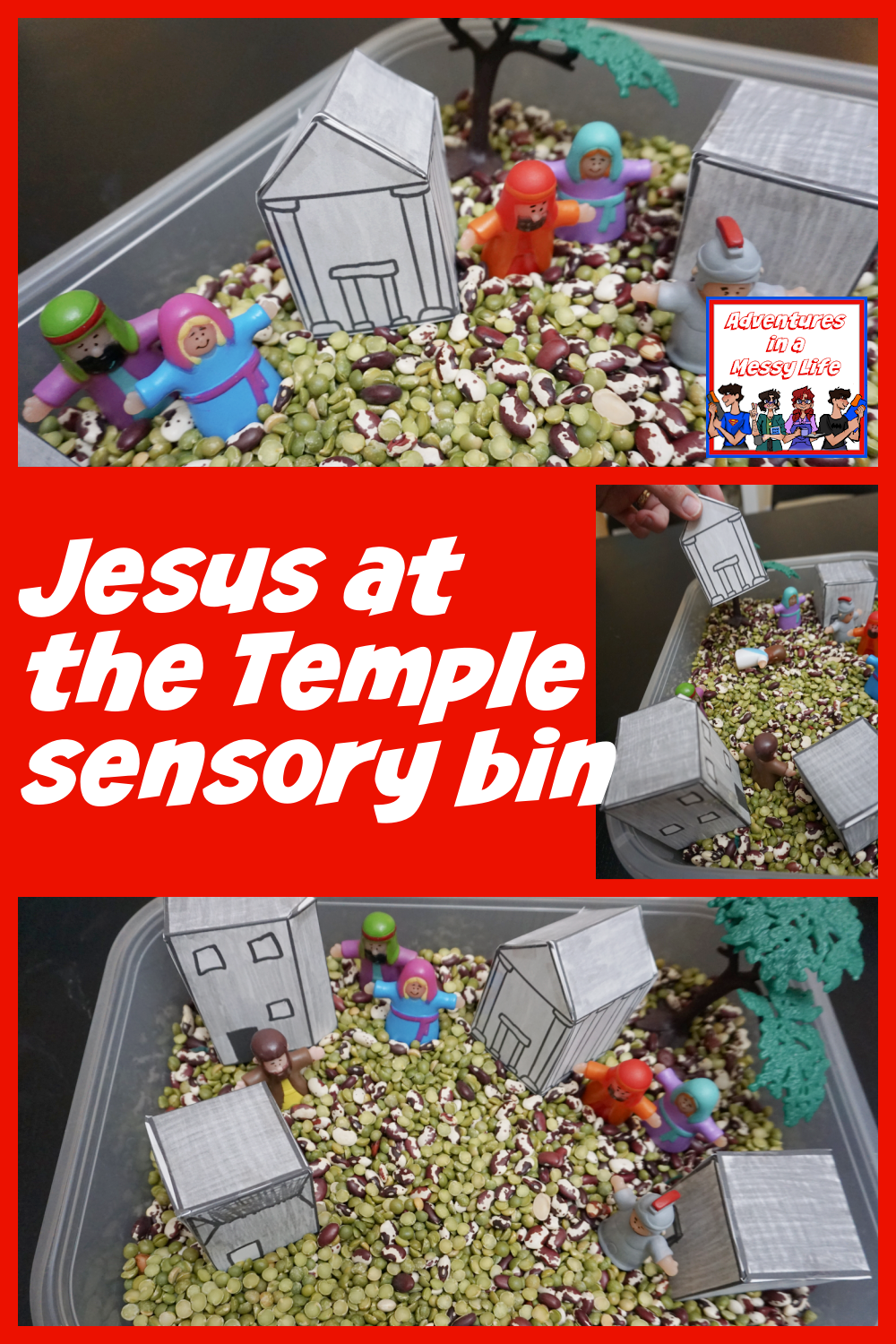 Jesus at the temple sensory bin for Bible lessons