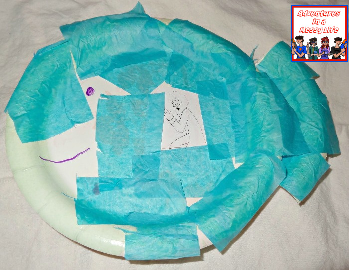 Jonah preschool craft with paper plate and tissue paper printable on the blog