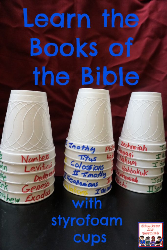 Learn the Books of the Bible with styrofoam cups
