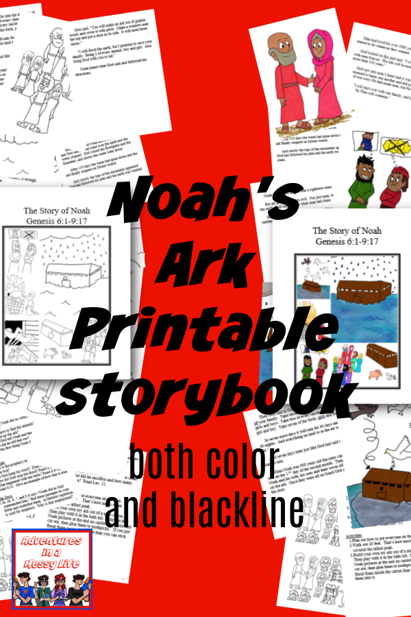 Noah's ark printable storybook color and black and white