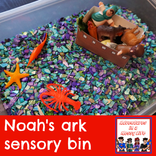 Noah's ark sensory bin Bible Genesis Old Testament