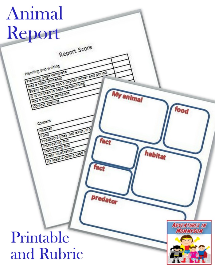 animal report printable and rubric