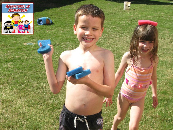 backyard water fight with sponges