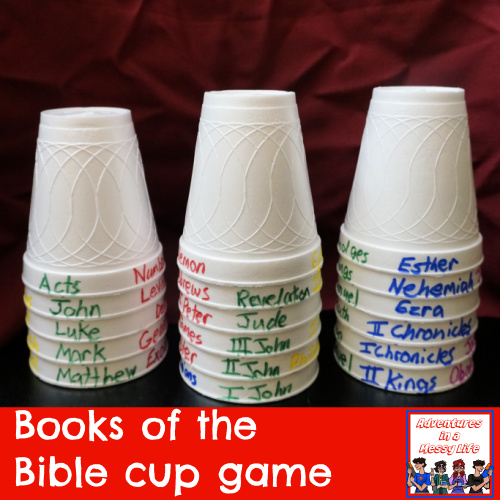 books of the Bible cup game for Sunday School