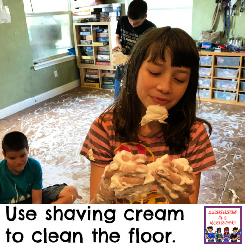 have fun cleaning the floor with shaving cream chores parenting family life