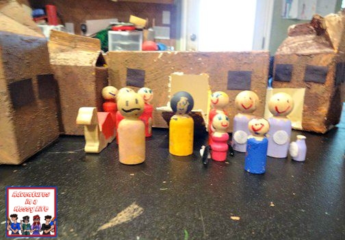 kid made peg doll nativity